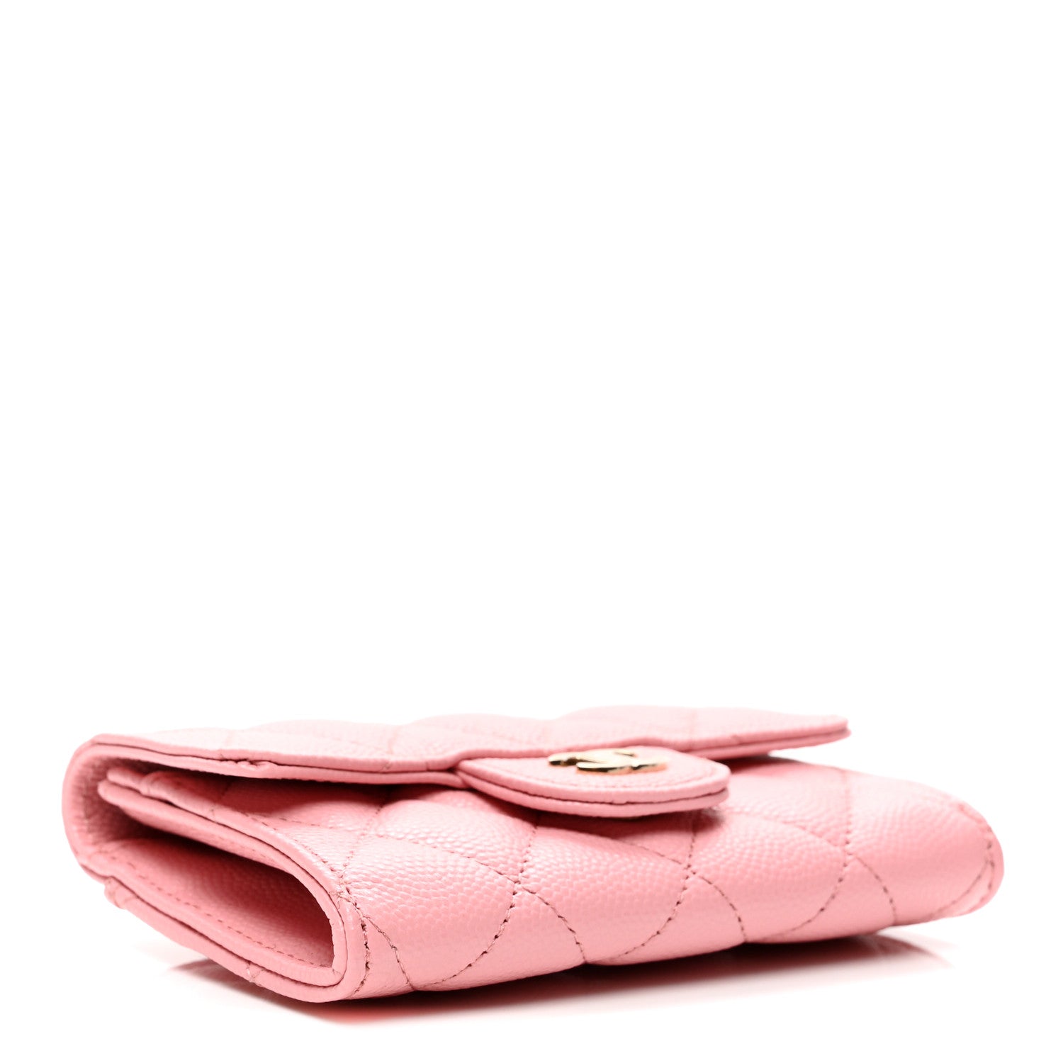 Caviar Quilted Flap Card Holder Wallet Pink