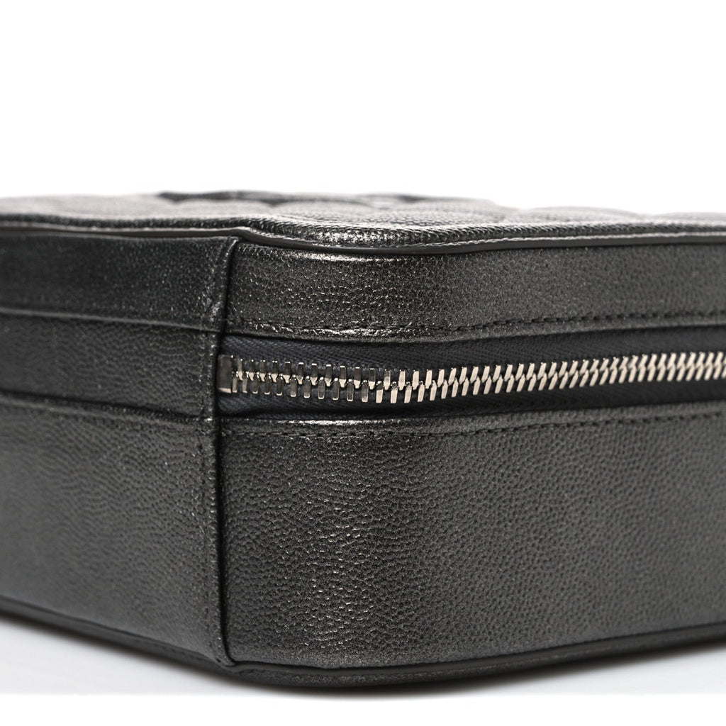 Metallic Caviar Quilted Medium CC Filigree Vanity Case Dark Silver