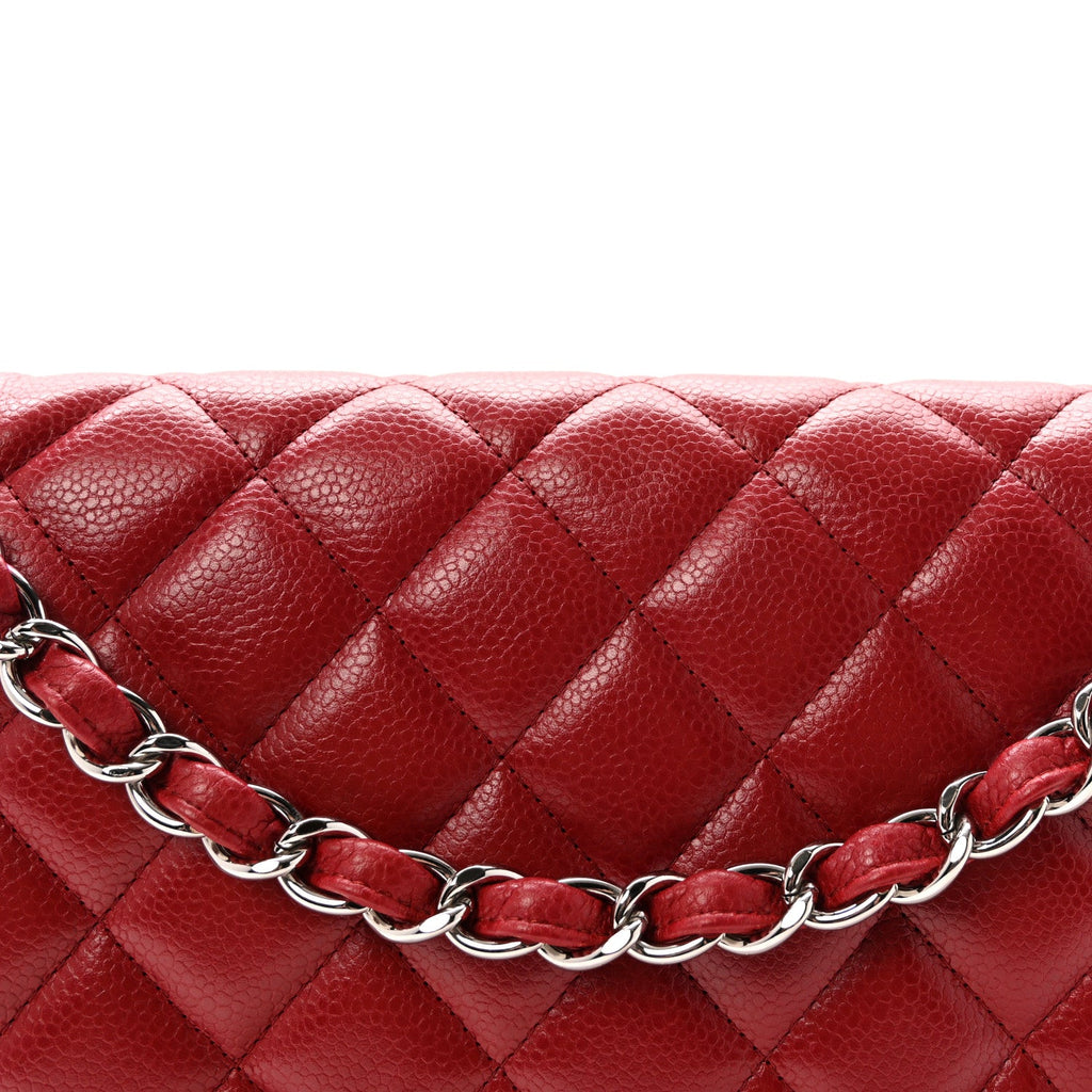 Caviar Quilted Jumbo Double Flap Red