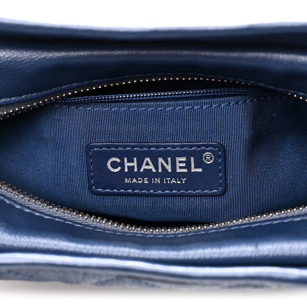 Patent Goatskin Quilted Small Gabrielle Hobo Blue