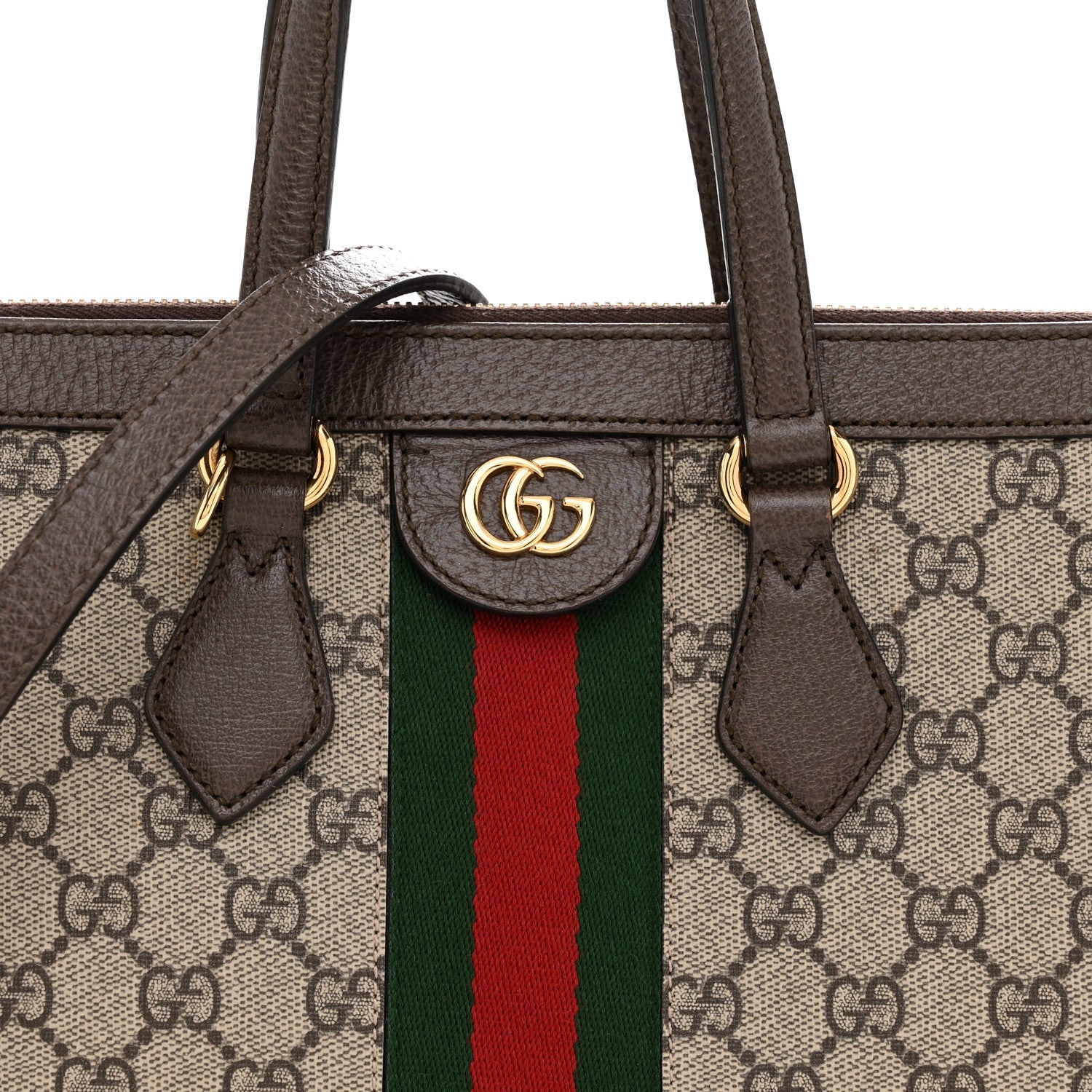 GG Supreme Monogram Web Medium Ophidia Tote Bag Brown