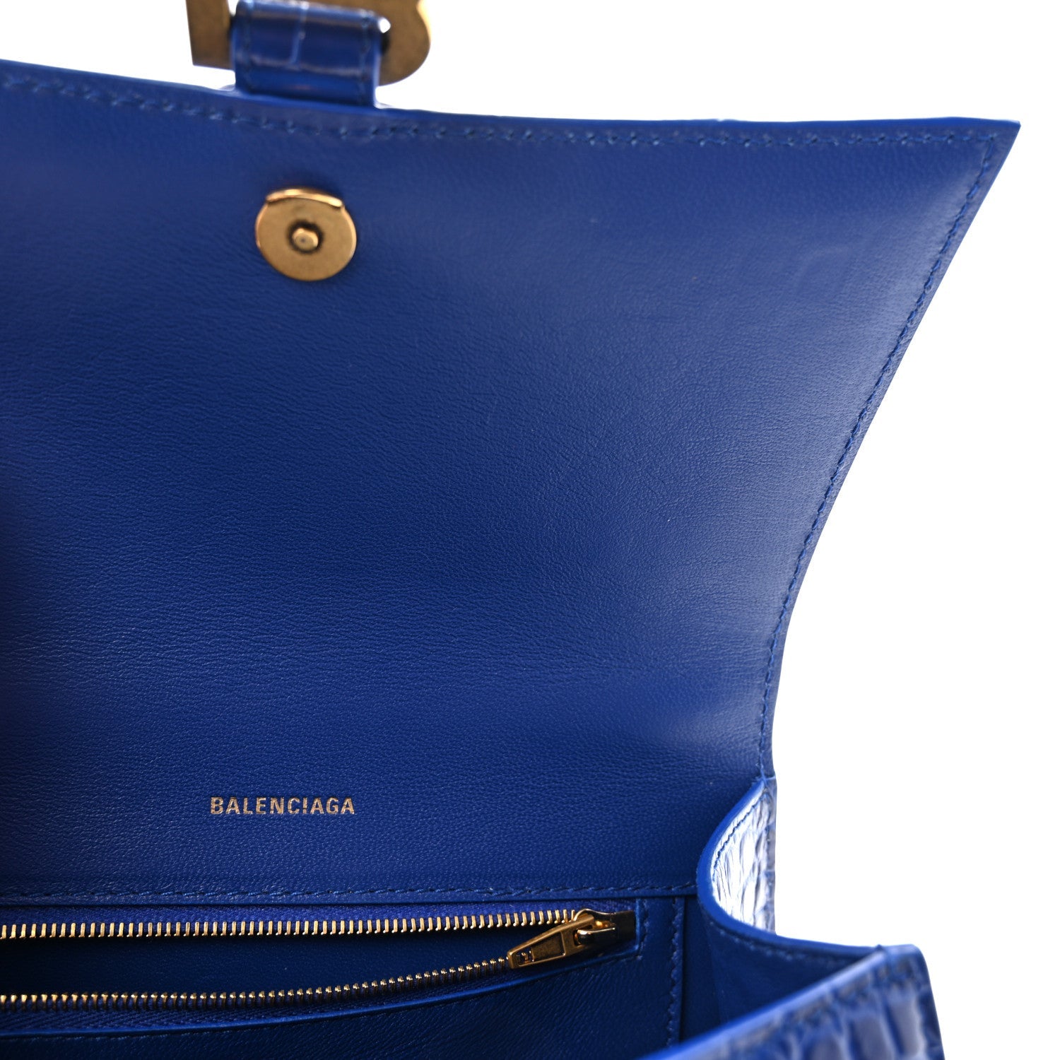 Shiny Calfskin Crocodile Embossed Small Hourglass Top Handle Bag Indigo