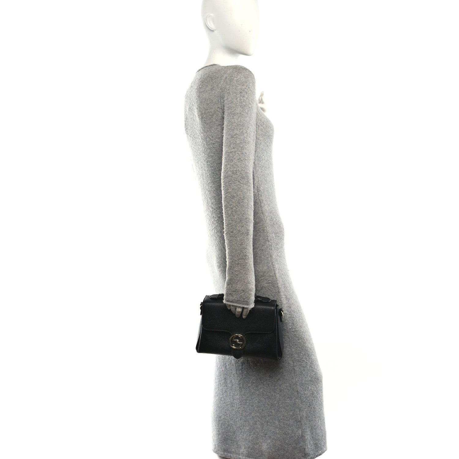 Dollar Calfskin Interlocking G Top Handle Shoulder Bag Black