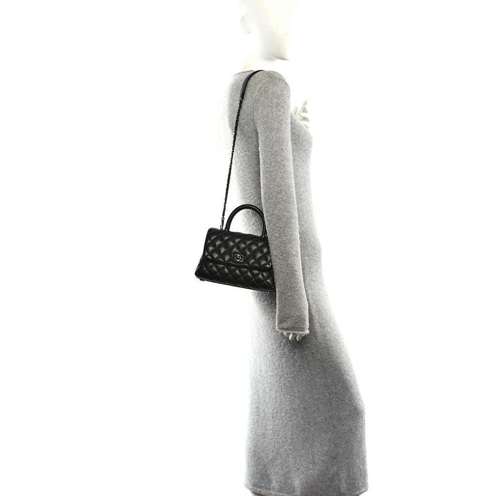 Caviar Quilted Mini Coco Handle Flap So Black
