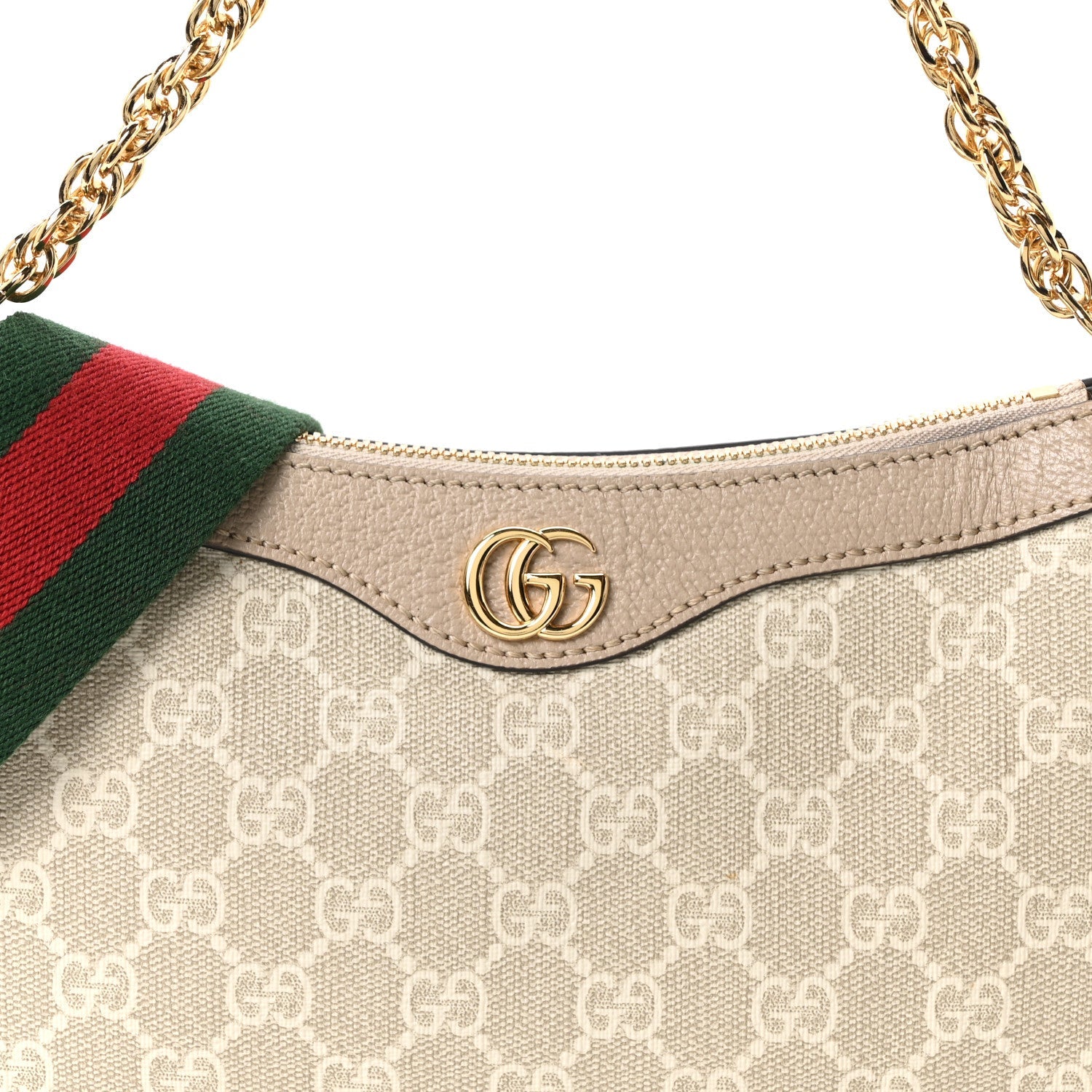 GG Supreme Monogram Textured Dollar Calfskin Web Small Ophidia GG Handbag Beige Mystic White Oatmeal