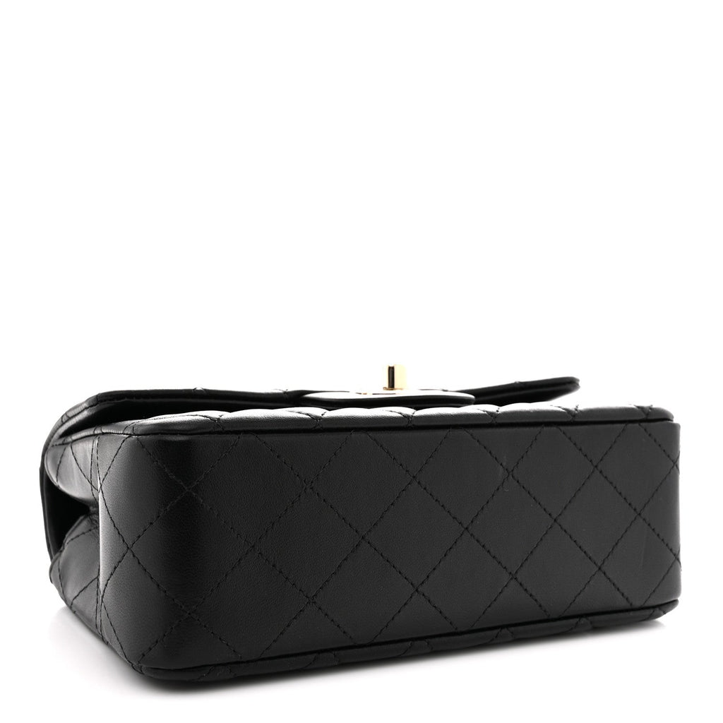 Lambskin Quilted Mini Rectangular Flap Black