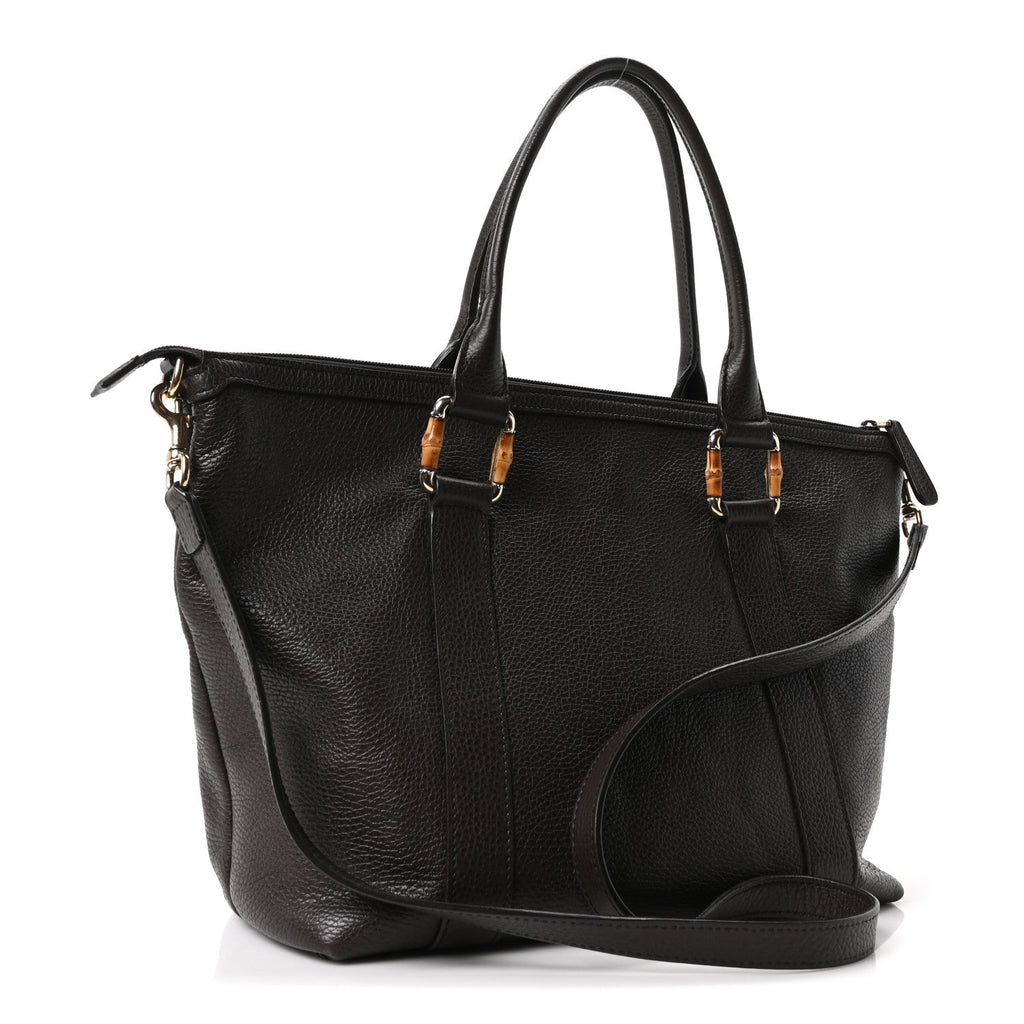 Calfskin Bamboo Top Handle Tote Dark Brown