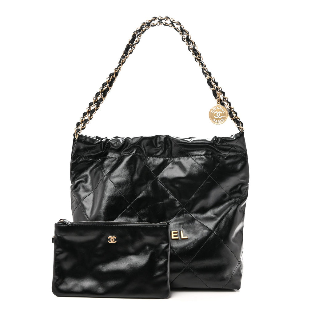Shiny Calfskin Quilted Small Chanel 22 Black