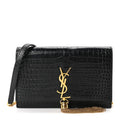 Calfskin Crocodile Embossed Kate Monogram Tassel Chain Wallet Black