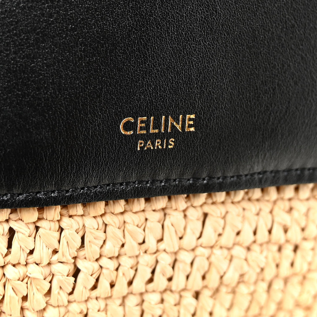 Raffia Calfskin Basket Bag Natural Black