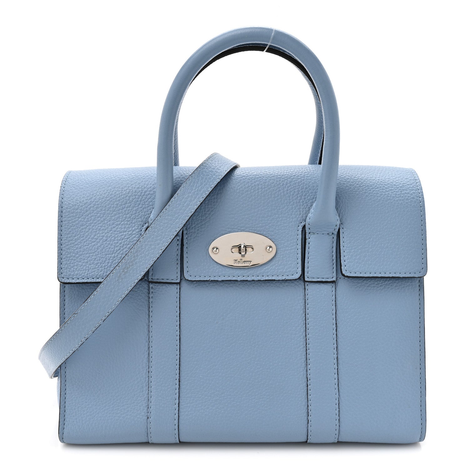 Classic Grain Calfskin Small Bayswater Porcelain Blue