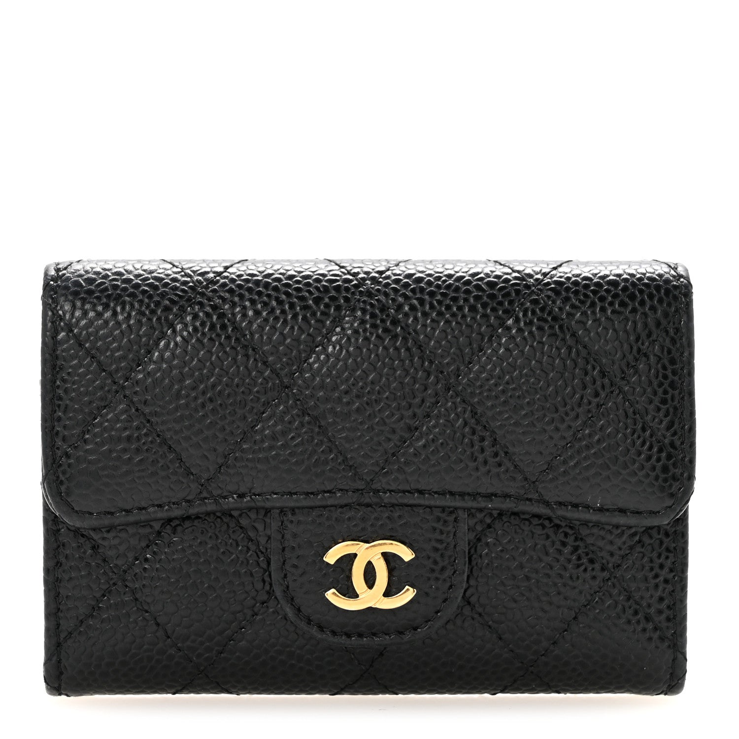 Caviar Quilted Flap Card Holder Black