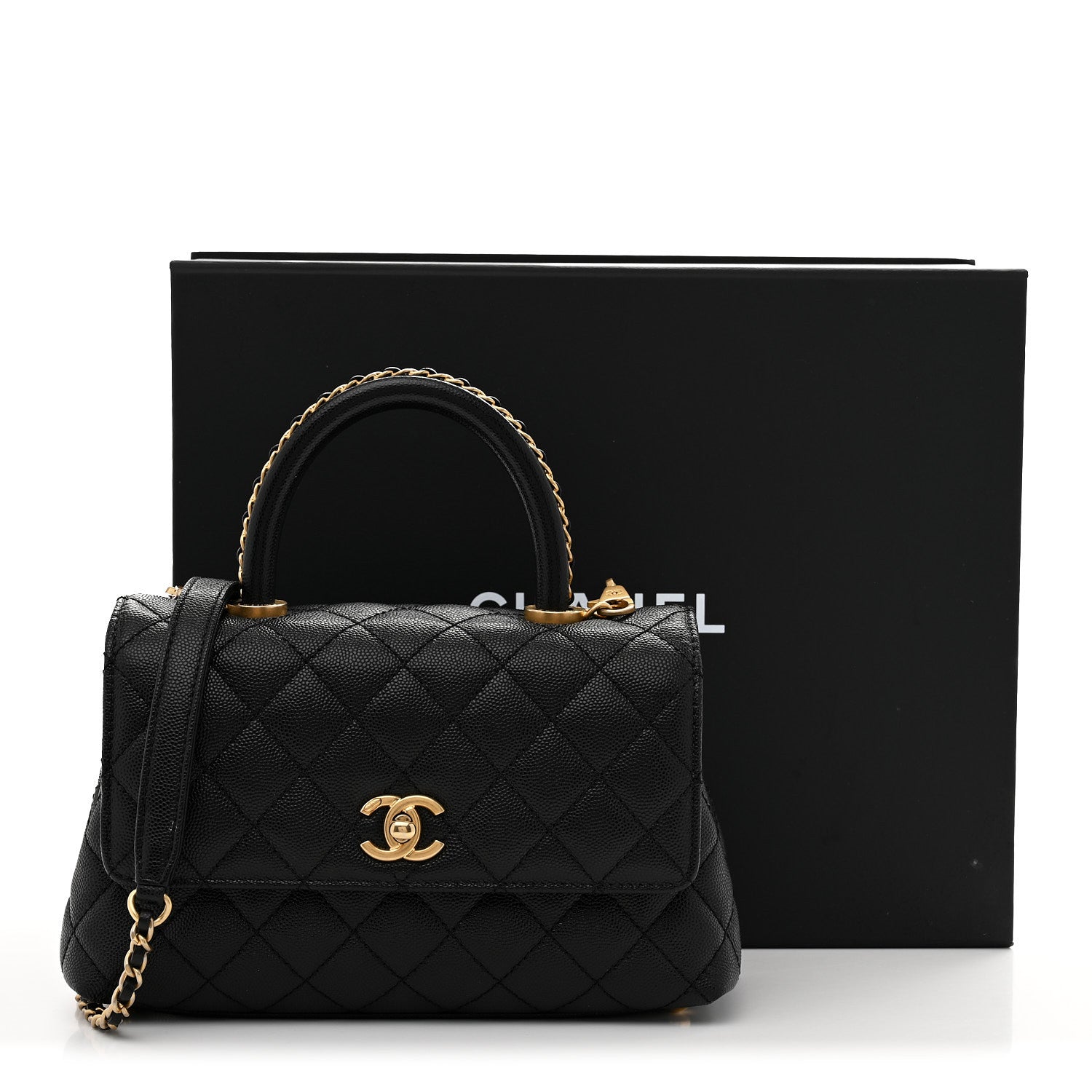 Caviar Quilted Mini Coco Chain Handle Flap Black