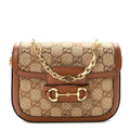 New Canvas Charisma Calfskin Crystal GG Monogram Mini Horsebit 1955 Shoulder Bag Camel Ebony