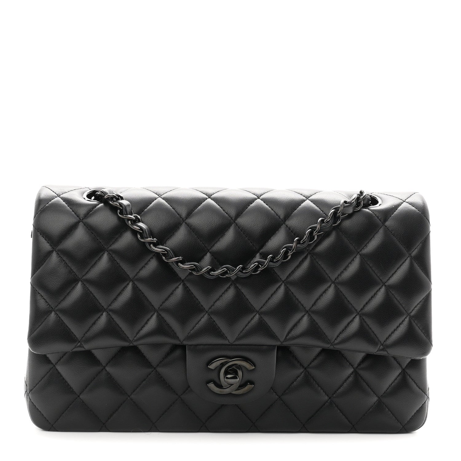 Lambskin Quilted Medium Double Flap So Black