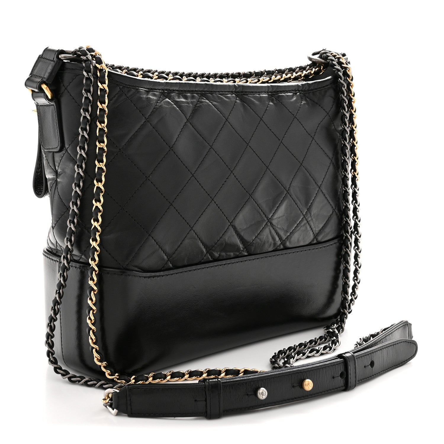 Aged Calfskin Quilted Medium Gabrielle Hobo Black