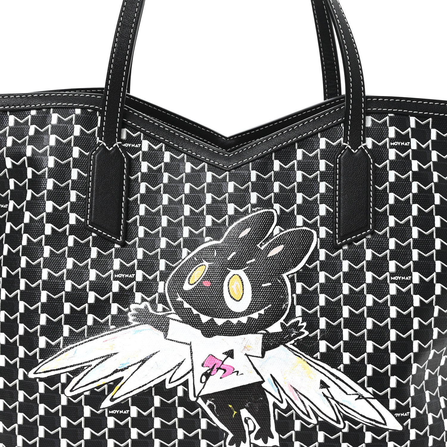 X KASING LUNG Calfskin Canvas M Labubu Tote MM Black