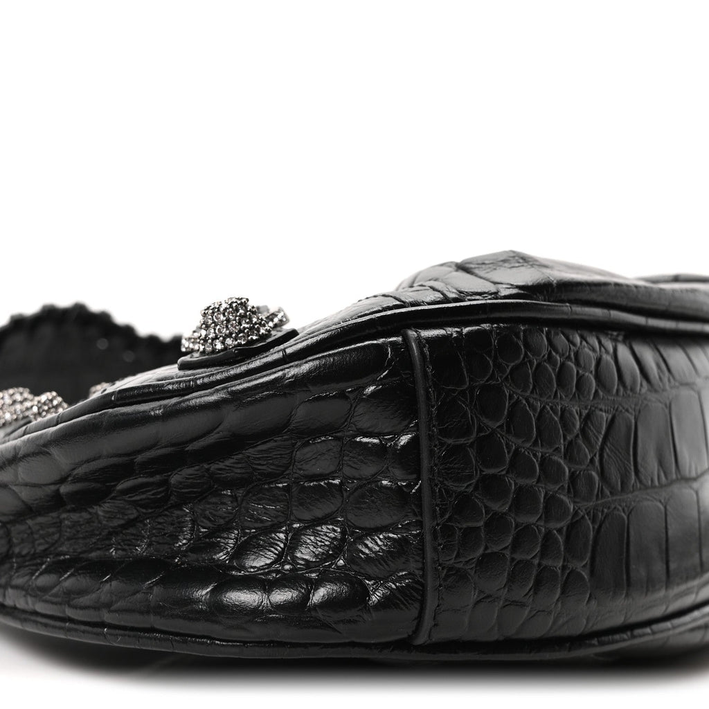 Extra Supple Calfskin Crystal Crocodile Embossed Le Cagole Shoulder Bag XS Black