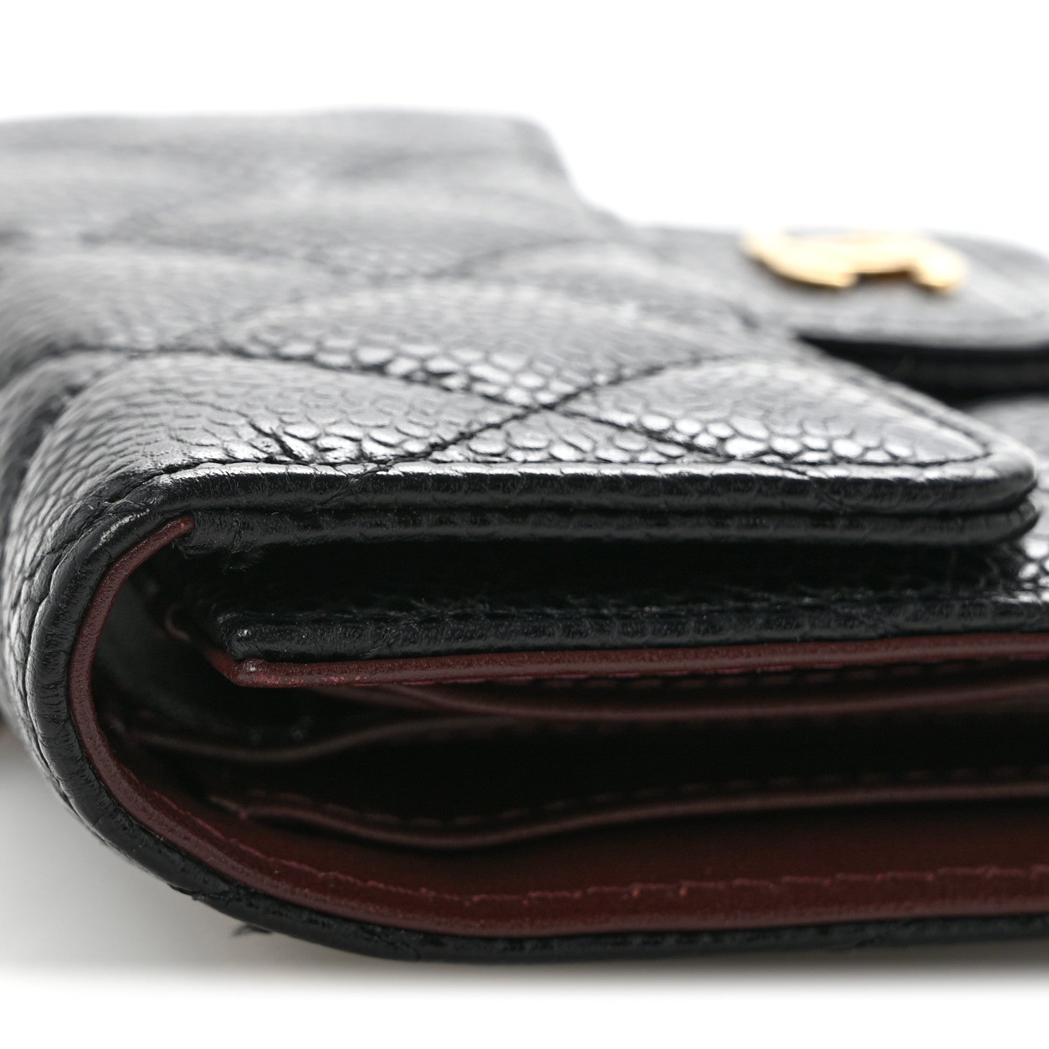 Caviar Quilted Compact Flap Wallet Black