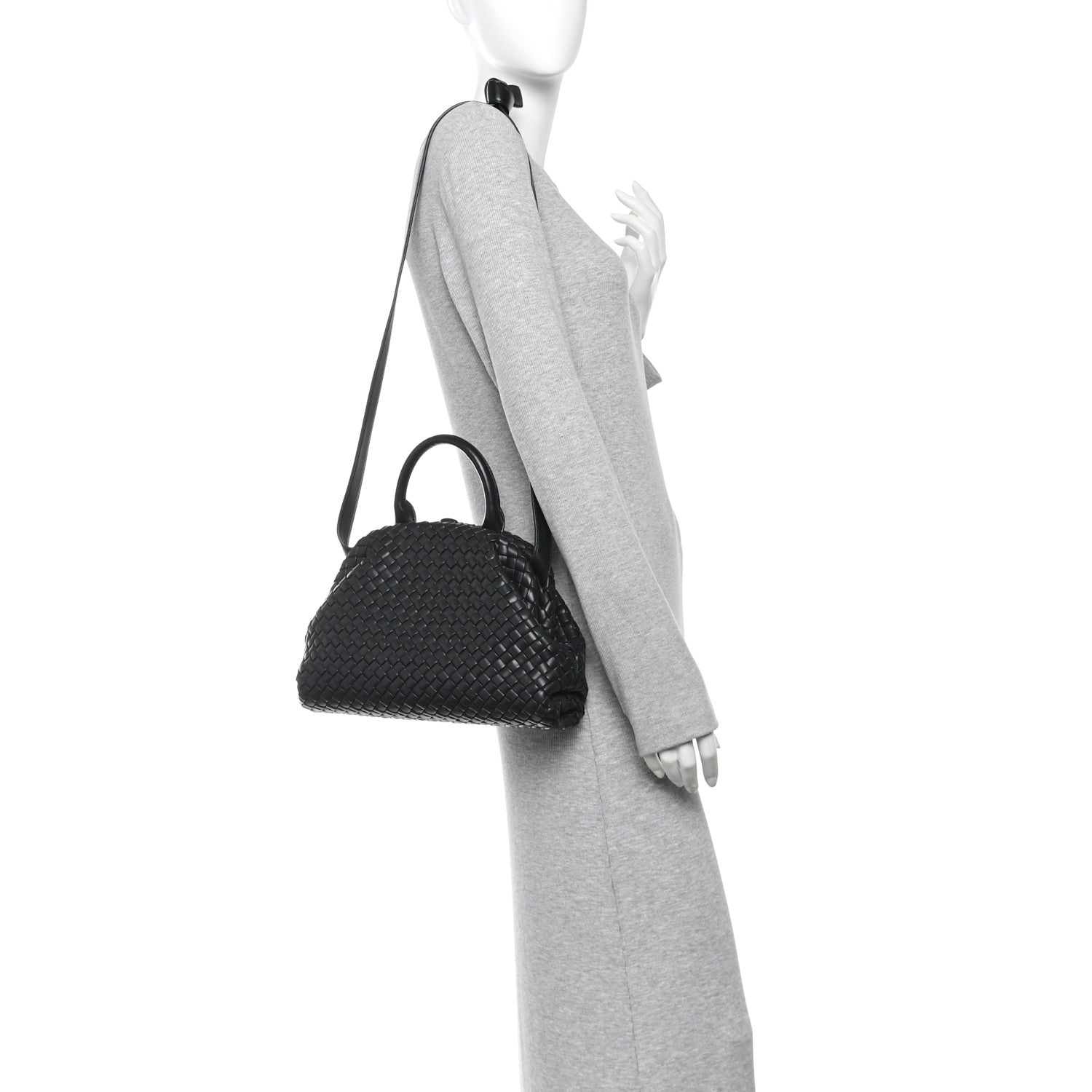 Nappa Intrecciato Padded Small The Top Handle Tote Bag Black