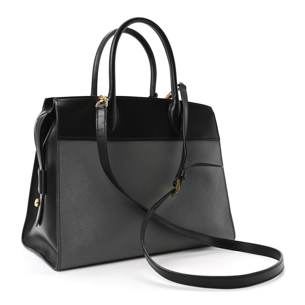 Saffiano City Calfskin Medium Esplanade Tote Mercurio Black