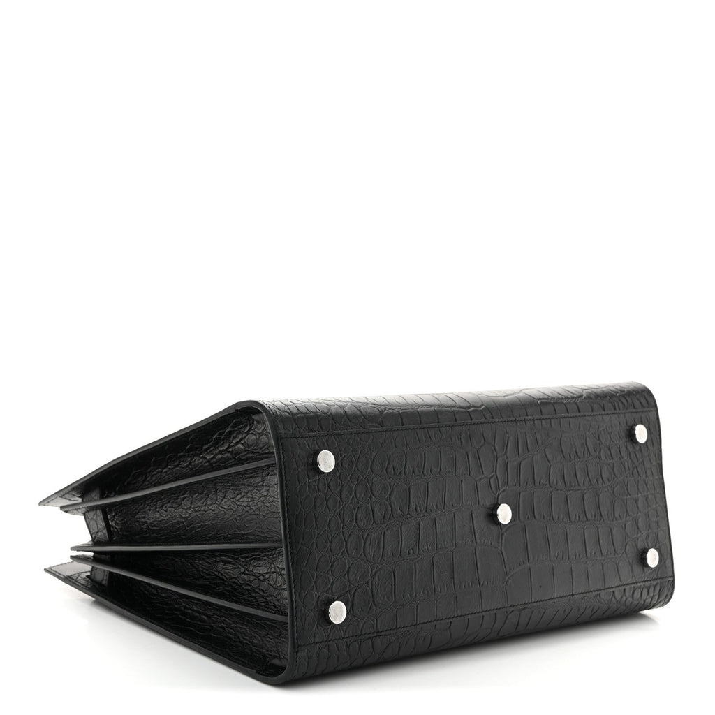 Calfskin Crocodile Embossed Small Sac de Jour  Black