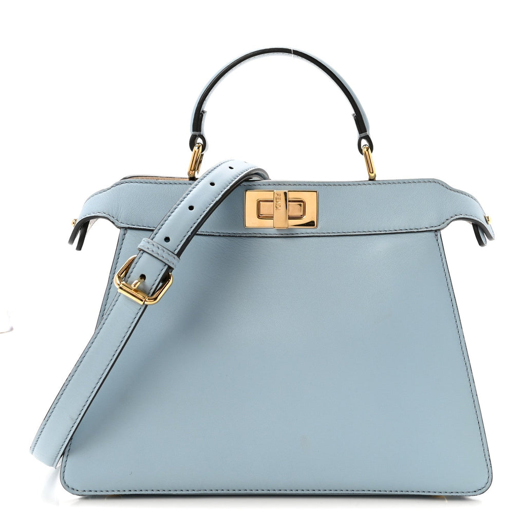Vitello Seta Shiny Nappa Small Peekaboo I SEE U Satchel Azzurro Baby Camelia