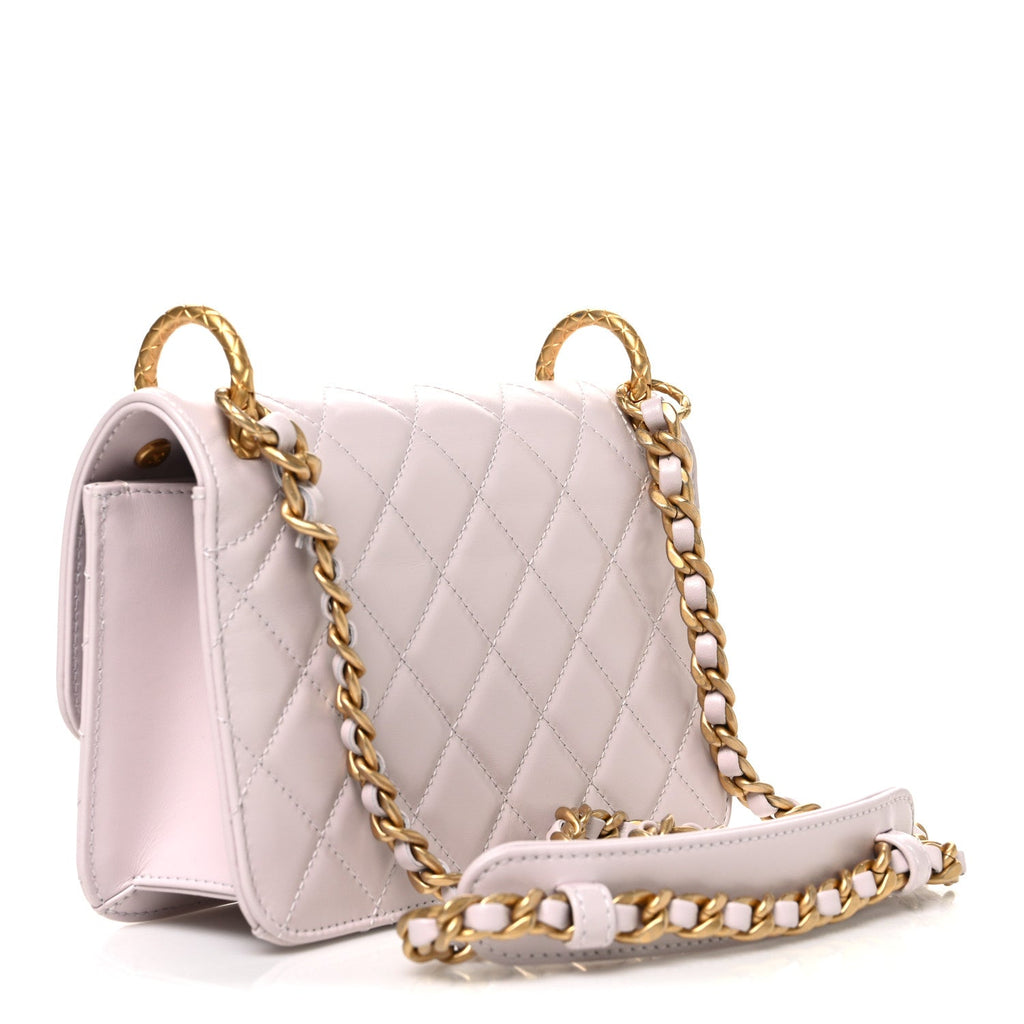 Shiny Calfskin Quilted Coco Crush Handle Flap Light Purple