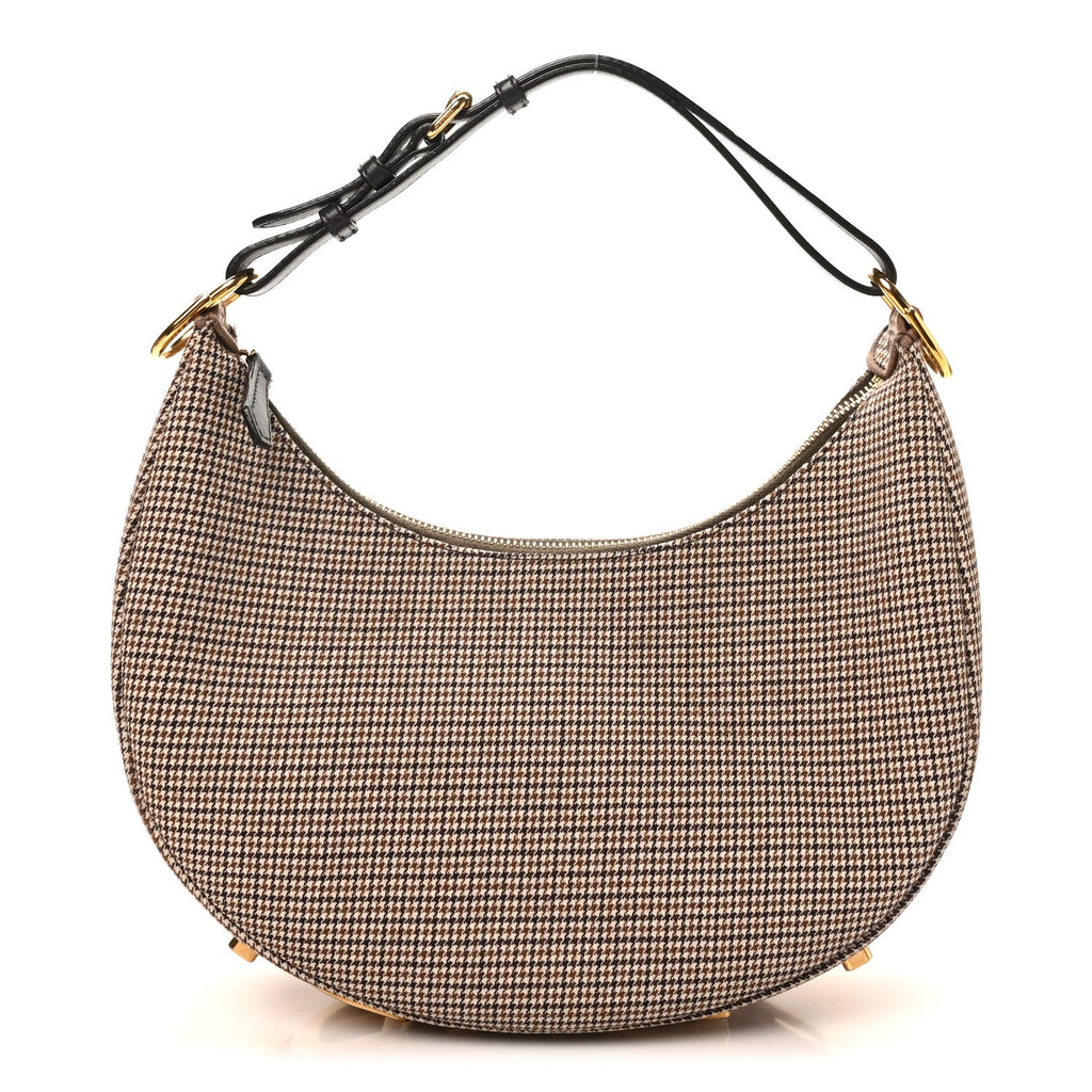 Wool Vitello Grace Small Houndstooth Small Fendigraphy Hobo Bag Beige Ebano