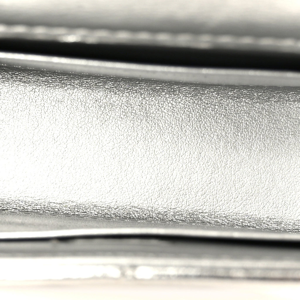 Metallic Lambskin Quilted Mini Chain CC Top Handle Clutch With Chain Silver