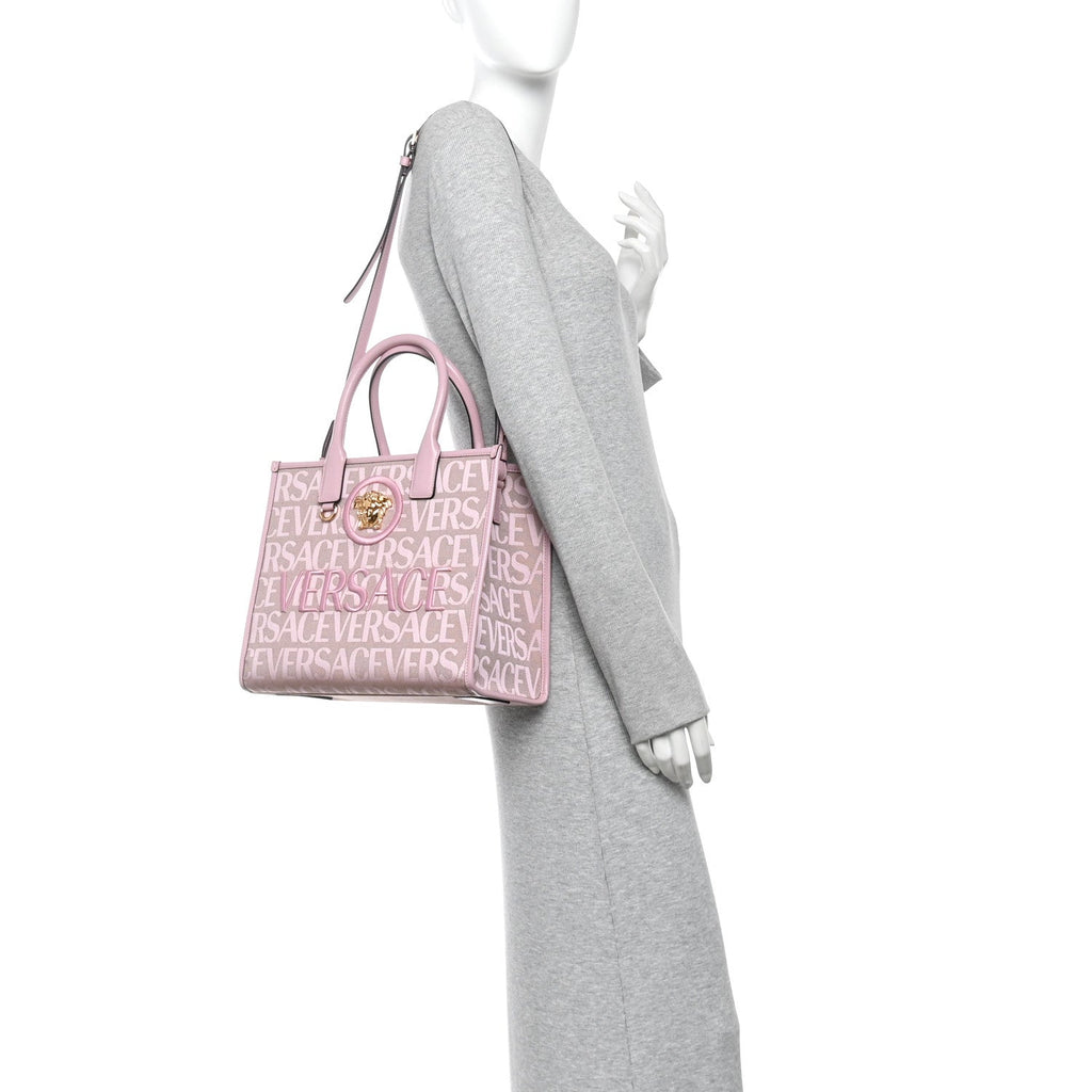 Canvas Calfskin Allover La Medusa Small Tote Pink
