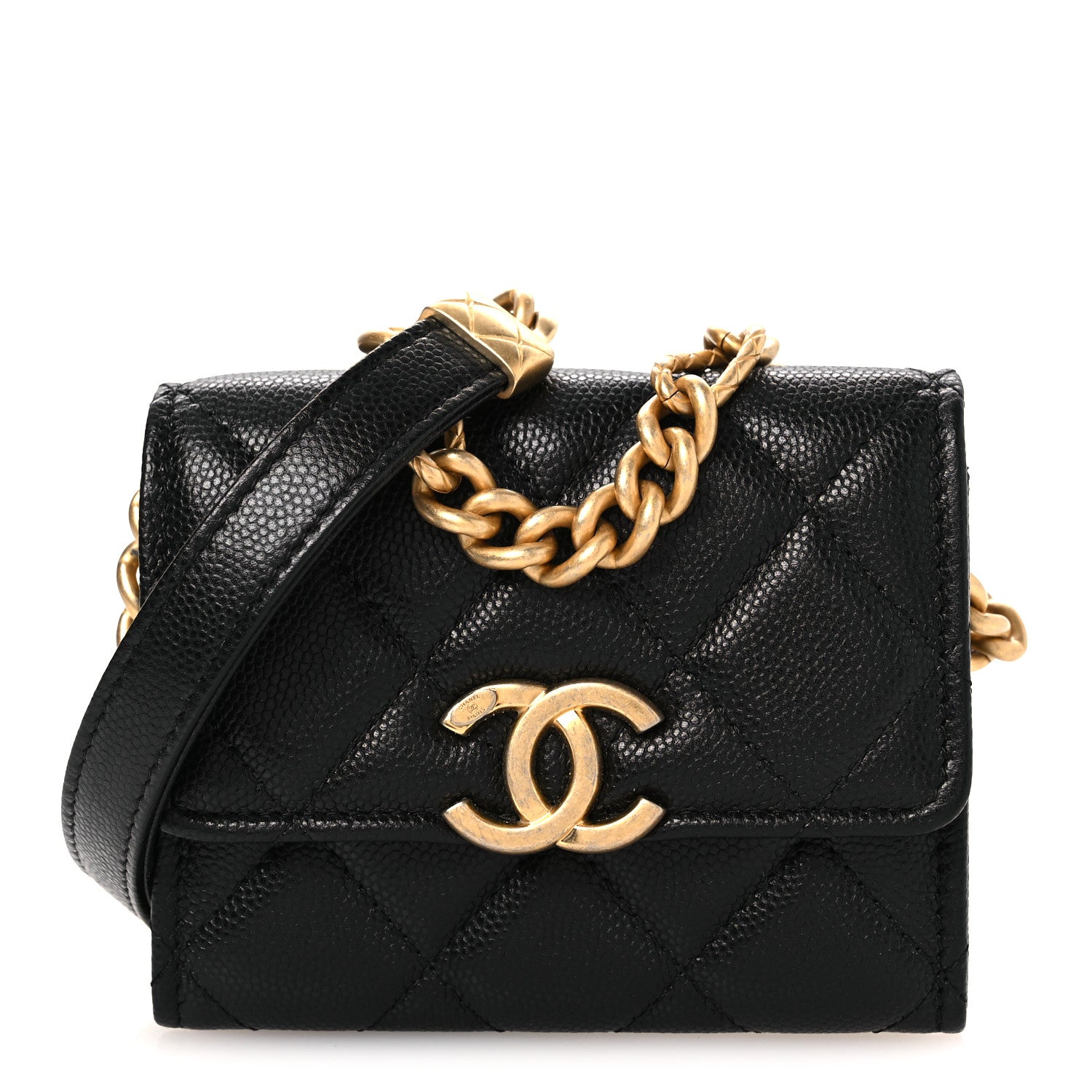Caviar Quilted Bracelet On Chain Clutch Black