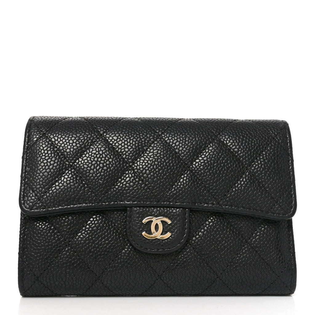 Caviar Quilted Medium Flap Wallet Black
