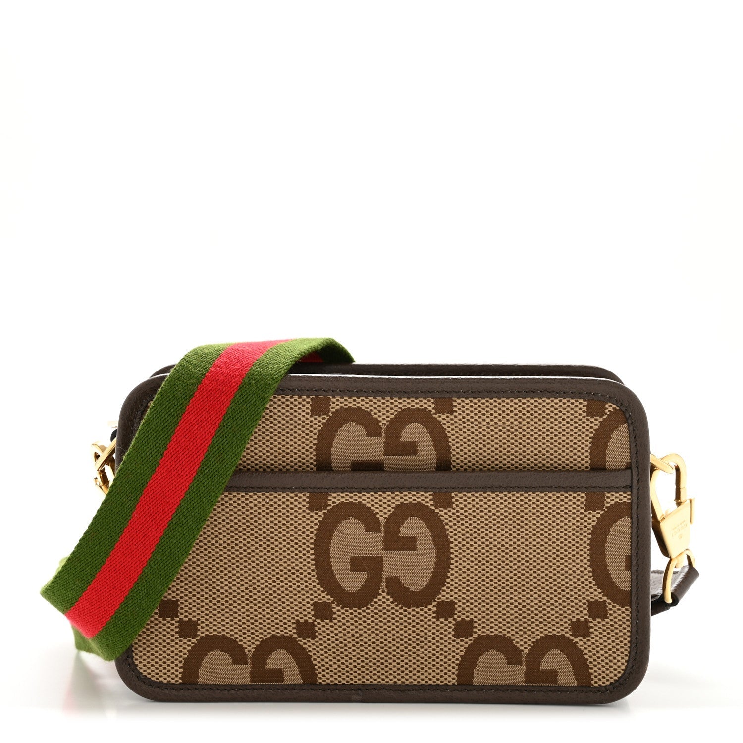 Monogram Jumbo GG Textured Dollar Calfskin Web Mini Crossbody Bag Camel Ebony New Acero