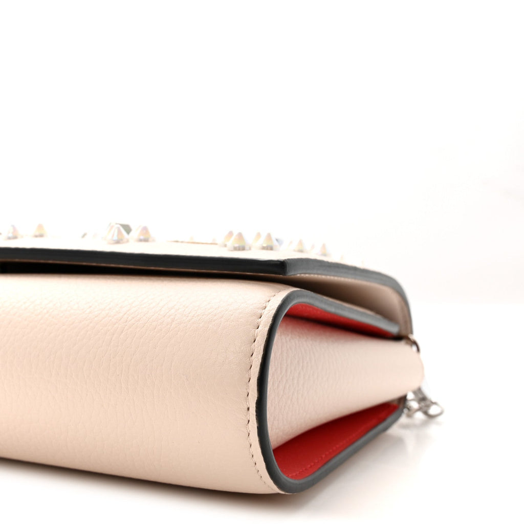 Calfskin Spikes Loubinthesky Paloma Clutch Leche