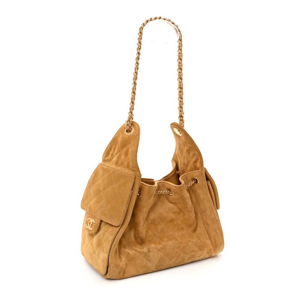 Suede Quilted Small Chanel 25 Handbag Beige