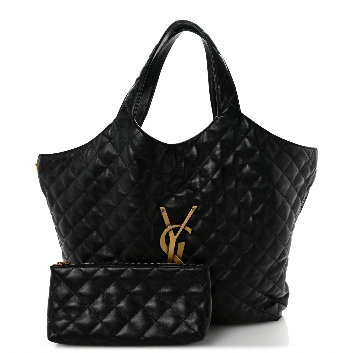 Lambskin Quilted Maxi Icare Shopping Tote Black