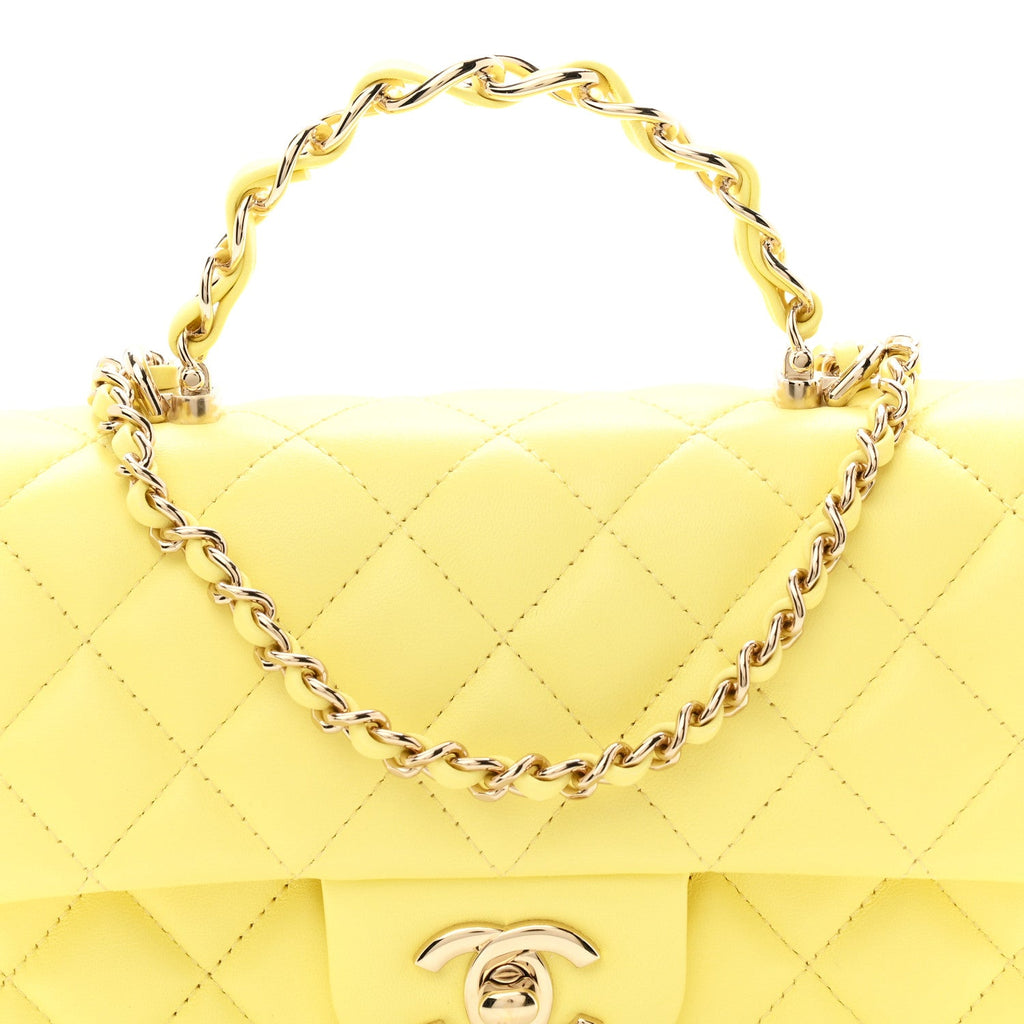 Lambskin Quilted Mini Chain Top Handle Rectangular Flap Light Yellow