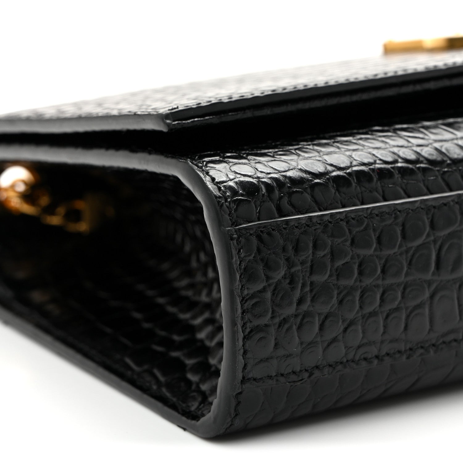 Calfskin Crocodile Embossed Medium Classic Monogram Kate Tassel Satchel Black Black