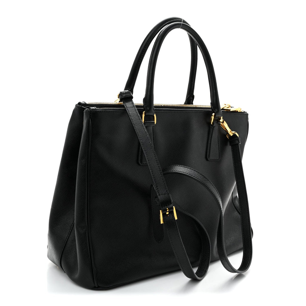 Saffiano Medium Galleria Double Zip Tote Black