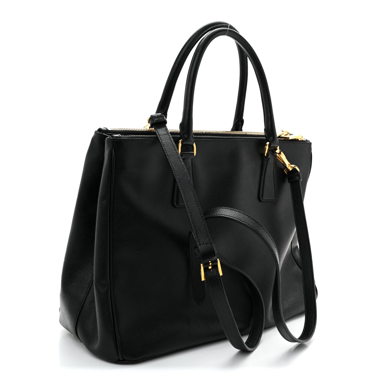 Saffiano Medium Galleria Double Zip Tote Black