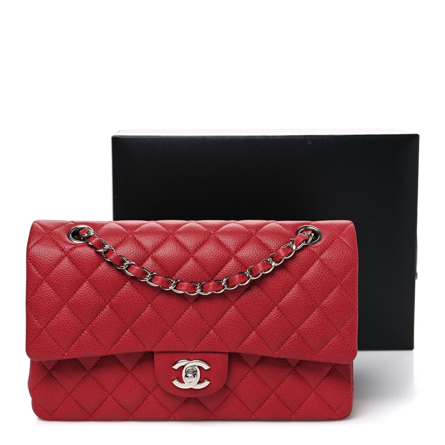 Caviar Quilted Medium Double Flap Dark Red