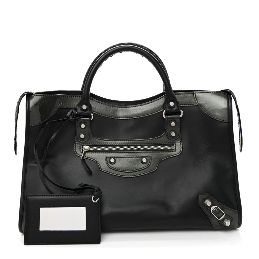 Smooth Calfskin Metallic Patent Giant 12 Silver Hardware City Vert Poker Fonce