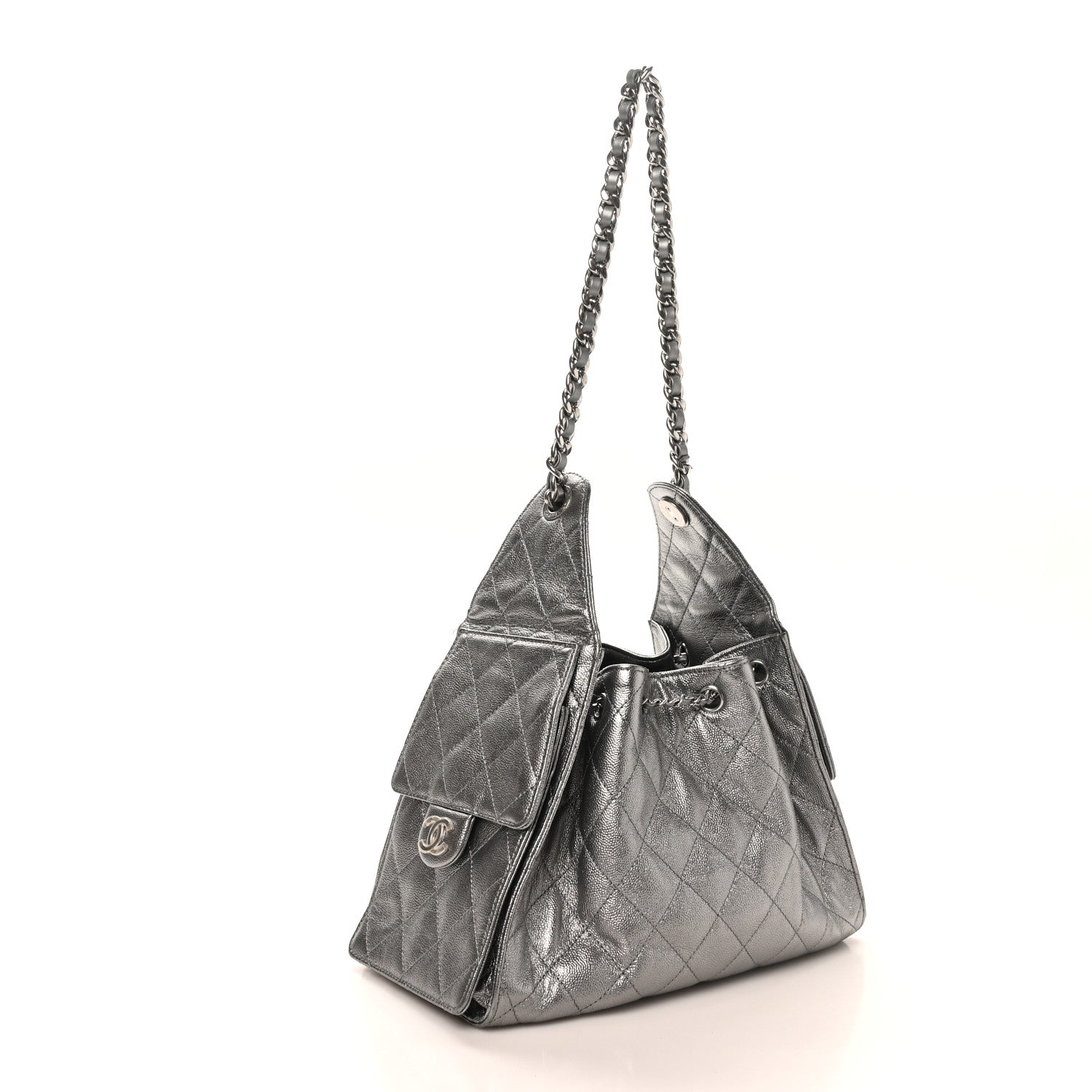 Metallic Caviar Quilted Small Chanel 25 Handbag Anthracite