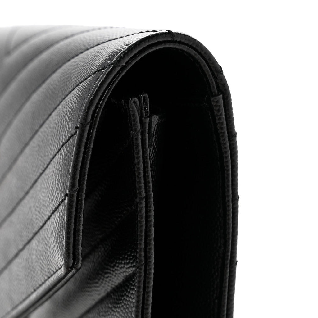 Grain De Poudre Matelasse Chevron Monogram Envelope Clutch Black