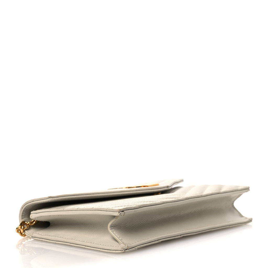 Grain De Poudre Matelasse Chevron Monogram Envelope Chain Wallet Blanc Vintage