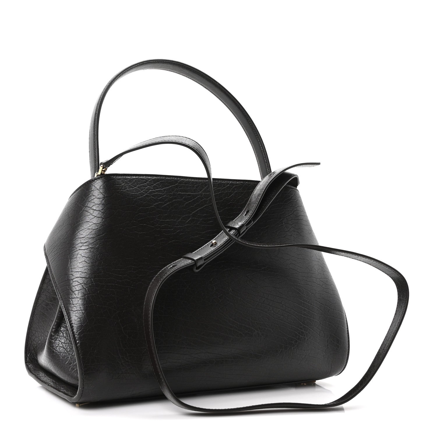 Washed Calfskin Medium Hug Soft Bicolor Shoulder Bag Black Testa Di Moro