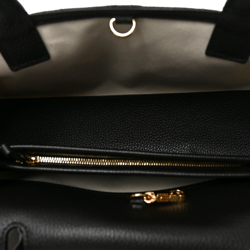 Grained Calfskin Stitched Urban Essentials Small Shopping Bag Black