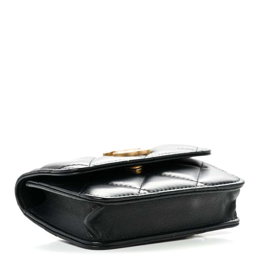 Lambskin Enamel Quilted Pending CC Flap Belt Bag Black