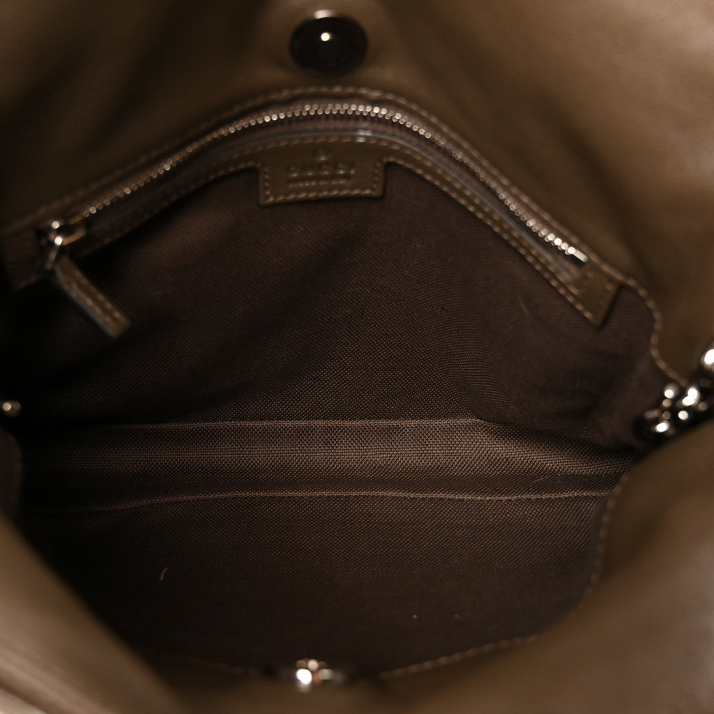 Sakai Be Green Calfskin Diagonal Stitched Small Blondie Tote Craclet Brown